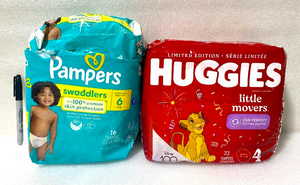 lot 154 image: Lot Of 2 New Other - (1) Huggies & (1) Pampers Swaddlers Diapers - As Shown - (READ) - 2nd Chance Lot