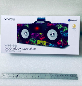 lot 190 image: New Vivitar Wireless Bluetooth Boombox Speaker With LED Light Display, Multicolored