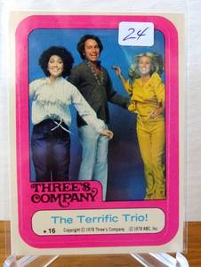 lot 24 image: 1978 Topps Threes Company Sticker #16 The Terrific Trio