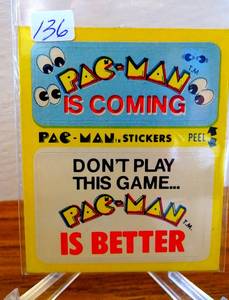 lot 136 image: 1980 Fleer PAC-MAN #41 Coming Play Better Sticker card Bally Midway Video Game