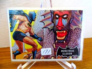lot 171 image: VINTAGE ORIGINAL 1966 TOPPS BATMAN BLACK BAT LOGO MONSTROUS ILLUSION #48 $$$