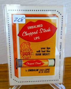 lot 208 image: ORIGINAL 1979 CRAZY LABELS EMBALMED CHOPPED STEAK LIPS $$