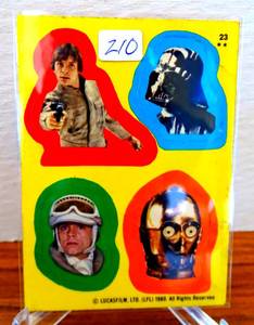 lot 210 image: RARE 1980 Topps Star Wars Empire Strikes Back Sticker - Luke, Darth Vader #23 $$$