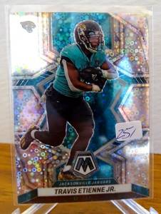 lot 251 image: 2021 PANINI MOSAIC TRAVIS ETIENNE JR NFL DEBUT RC ROOKIE #253 Silver Disco Prizm $$