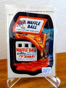 lot 257 image: ORIGINAL 985 Wacky Packages Topps Sticker Card #25 WAFFLE BALL $$