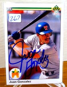 lot 267 image: AUTHENTIC Juan Gonzalez Signed 1990 Upper Deck Rookie Card #72 $$$