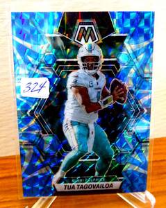 lot 324 image: TUA TAGOVAILOA 2023 Panini Mosaic BLUE REACTIVE PRIZM #143 Miami Dolphins