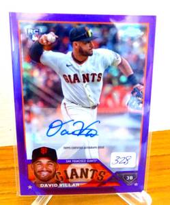 lot 328 image: David Villar 2023 Topps Chrome Update Purple Refactor Rookie Auto #250 GiantsRC $$$