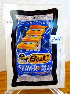lot 345 image: VINTAGE 1985 Topps Wacky Packages Beak Shaver 14 Sticker Card