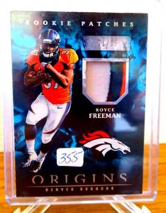 lot 355 image: ULTRA RARE (1 OF 25) 2018 Panini Origins Rookie Three Color Patch Blue Royce Freeman #RP-29 Rookie Patch RC $$$