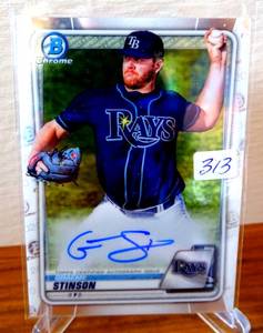lot 313 image: Graeme Stinson 2020 Bowman Chrome Signed On-Card Auto Prospect Rookie RC Rays