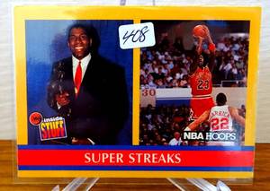 lot 408 image: 1990 NBA HOOPS SUPER STREAKS MICHAEL JORDANMAGIC JOHNSON BASKETBALL CARD #385. $$$