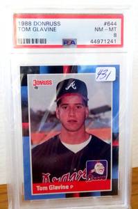 lot 431 image: 1988 DONRUSS #644 TOM GLAVINE RC BRAVES HOF PSA 8 $$