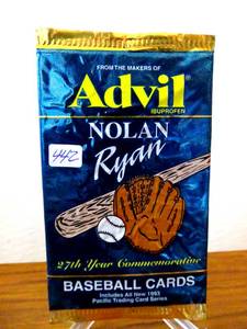 lot 442 image: RARE 1993 Pacific Unopened Advil Nolan Ryan Trading Card Pack  $$$