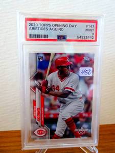 lot 450 image: 2020 Topps Opening Day Aristides Aquino (White Jersey) PSA 9 MINT Rookie RC $$