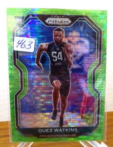 lot 463 image: Quez Watkins 2020 Panini Prizm Neon Green Pulsar SP Rookie RC #344 Eagles $$