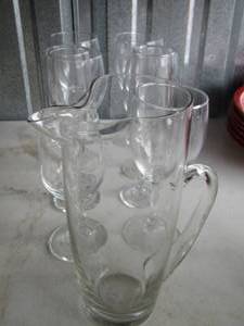 lot 62 image: CLEAR GLASS Pitcher, various wine glasses