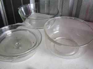 lot 65 image: clear glass baking dishes qty 2 & MIXING BOWL