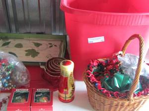 lot 72 image: Christmas ribbon, bows, lighted ornaments and more