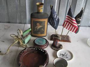 lot 75 image: mini iron, mini boot dcor, mini plate, and other home dcor
