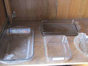 lot 130 image: casserole dishes, divided crystal tray, baking dish