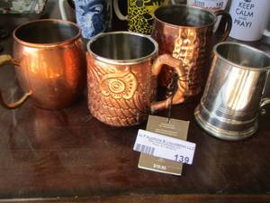 lot 139 image: copper color handled coffee cups, silver handled coffee cup