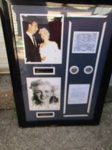 lot 23 image: MARILYN MONROE & JOE DIMAGGIO - COPY of MARRIAGE LICENSE & MARILYN CONTRACT  w PICTURES   33 X 24
