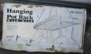 lot 179 image: Copper hanging pot rack NIB, box has minor damage