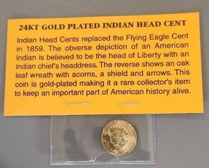 lot 132 image: 24kt gold plated Indian head cent