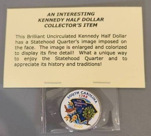 lot 136 image: Kennedy Half Dollar colorized statehood quarters image - 2000 South Carolina - collectors coin