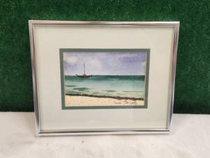 lot 256 image: Framed and matted wall art of a Beach in Mexico