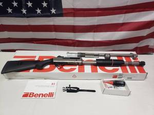 lot 252 image: NEW Benelli M4 11795 18.5 12GA Shotgun w Ghost Ring Night Sights, H2) Titanium Cerakote