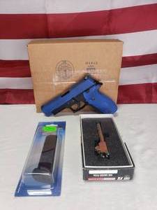 lot 452 image: Sig Sauer P226 Stainless .40 S&W DAK Blue Cerakote Pistol w New Magazine & Extra Simunition Barrel