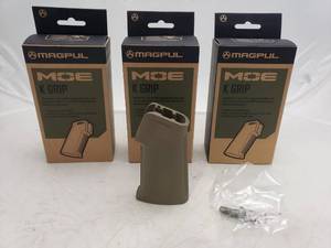 lot 463 image: MAGPUL MOE K Pistol Grip for AR15M4   Dark Earth - QUANTITY 3 - BID IS TIMES THE QUANTITY