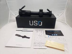 lot 502 image: NEW US Optics Model TS-6X FPP (First Focal Plane) 1-6x24mm FFP w Illuminated JNG Mil Reticle Scope