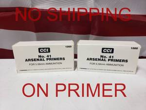lot 156 image: CCI No. 41 Arsenal Primers For 5.56.  1,000 Primers Per Box - PRICE IS PER BOX - QUANTITY 2 - BID IS TIMES THE QUANTITY