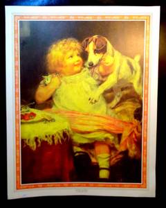 lot 19 image: VICTORIAN GIRL PICTURE WITH DOG AN UNINVITED GUEST by ARTHUR ELSLEY  - MEASURES 22 X 26 $$