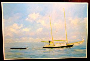lot 24 image: SIMPLE SAILBOAT PRINT WITH SCIFF - MEASURES 9 X 13.5