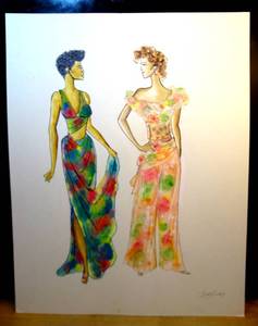 lot 27 image: ORIGINAL WATERCOLOR FASHING PAINTING - SIGNED BY UNKNOWN ARTIST - 26 X 33