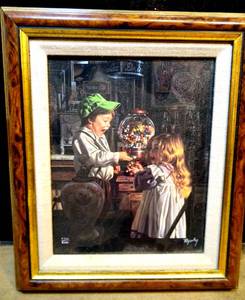 lot 33 image: RARE SIGNED EDITION Artist Bob Byerley Framed Children Gumball Machine Jackpot - 11 X 13 $$$
