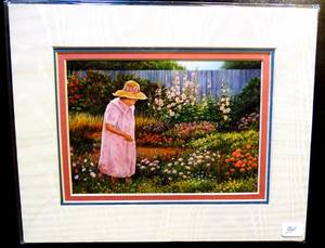 lot 34 image: DOUBLE MATTED LADY IN GARDEN SETTING 8 X 10 - READY TO FRAME