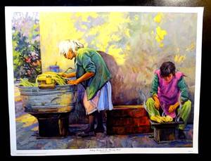 lot 37 image: AWESOME HELODORO HERAS PRINT  GETTING READY FOR THE MORNING RUSH - MEASURES 13 X 17