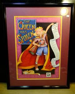 lot 44 image: SUPER FUN THE QUEEN HAS SPOKEN FRAMED UNDER GLASS PRINT - 20 X 26
