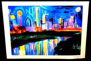 lot 47 image: RARE LIMITED EDITION SIGNED AND NUMBERED DALLAS SKYLINE PRINT TITLED AURORA DALLAS by JAMES PURPURA - 16 X 24