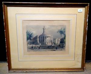 lot 48 image: 1839 - The Exchange and Girards Bank (Philadelphia) - Antique Print - Matted & Framed 12 X 14 $$