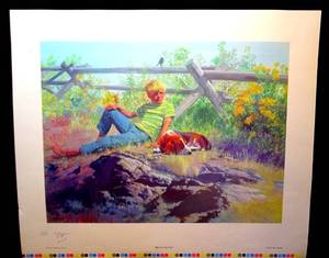 lot 58 image: BIG $ LOT - RARE SIGNED PRINT by DONALD PUTT PUTMAN TITLED HIS FAVORITE SPOT (1980) 23 X 27