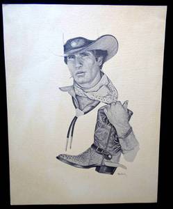 lot 110 image: COWBOY AND BOOT PENCIL SKETCH PRINT - MARK GROUCH - 11 X 14