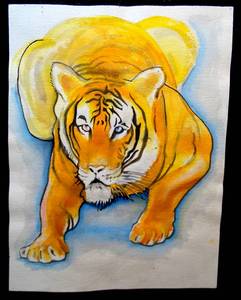 lot 133 image: ORIGINAL UNSIGNED WATERCOLOR OF BENGAL TIGER - NICE COLORFUL PIECE - MEASURES 12 X 16