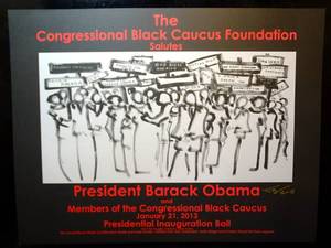 lot 63 image: RARE SIGNED ARTIST PRINT - 2013 BARACK OBAMA PRESIDENTIAL INAUGURAL BALL BLACK CAUCUS PRINT - 20 X 26 $$