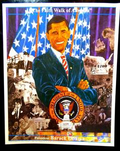 lot 74 image: BURL WASHINGTON COLLECTORS PRINT OF PRESIDEN BARACK OBAMA - 16 X 20